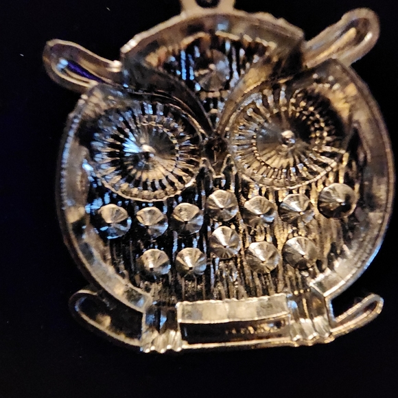 Womens Owl silvertone cz stones black onyx eyes 2"x2'" statement 28" necklace - Picture 5 of 6